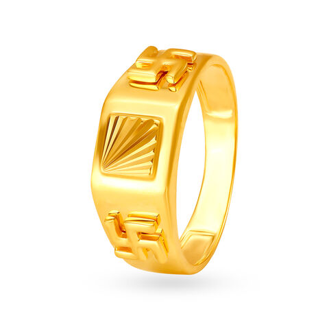 Geometric Gold Swastik Ring for Men