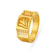 Mesh Style Rugged Pattern Gold Finger Ring For Men,,hi-res image number null