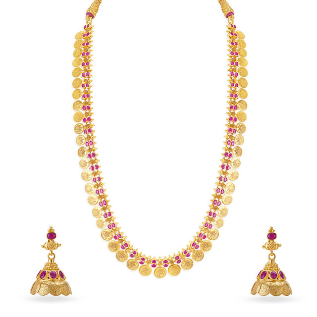 Radiant Ruby and Gold Kasu Necklace Set