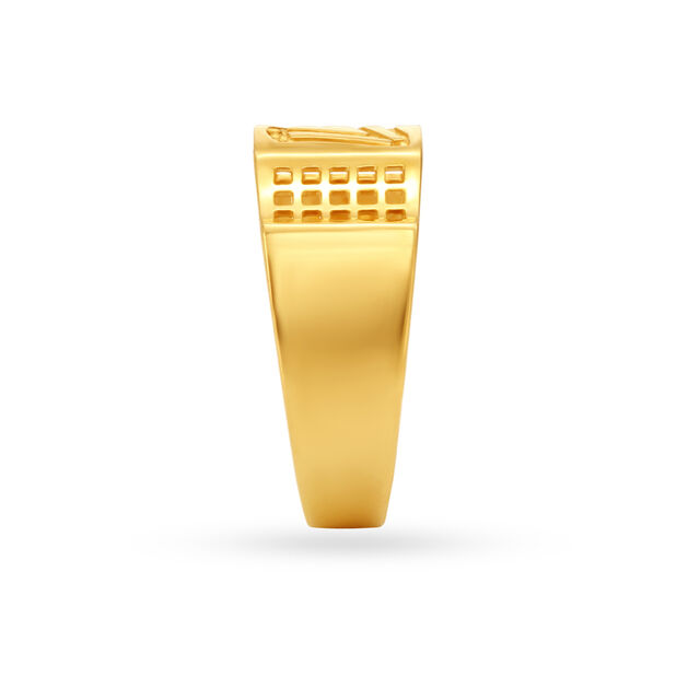 Mesh Style Rugged Pattern Gold Finger Ring For Men,,hi-res image number null