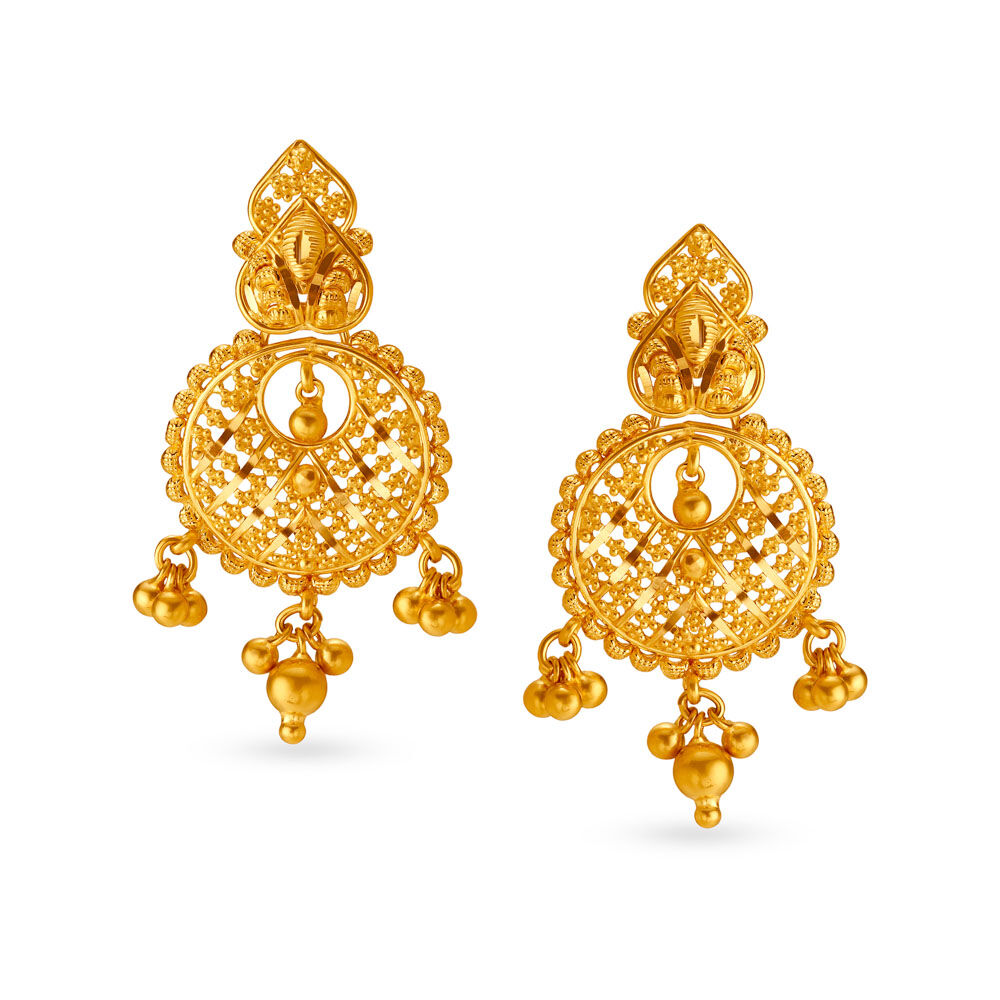 Ornate Chandbali Rawa Work Drop Earrings