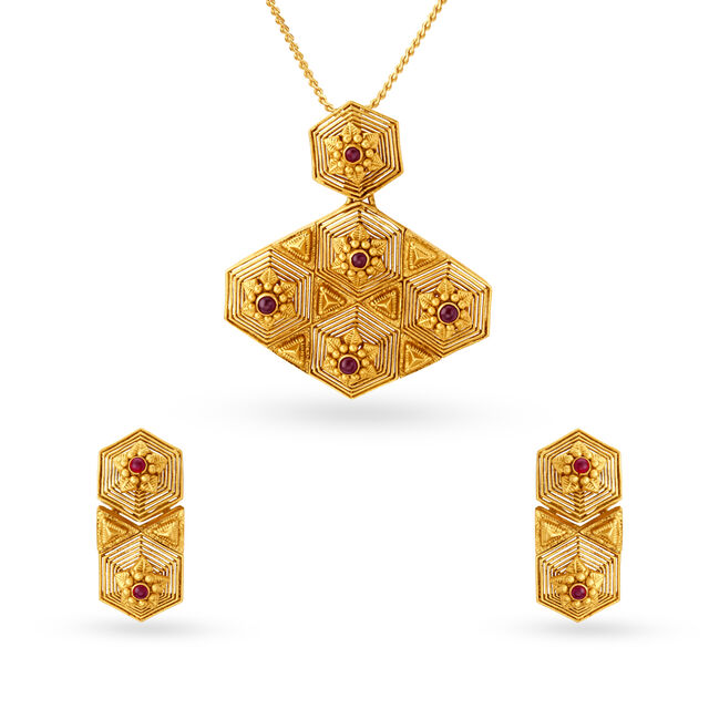 Mesmerising Floral Pendant and Earrings Set,,hi-res image number null