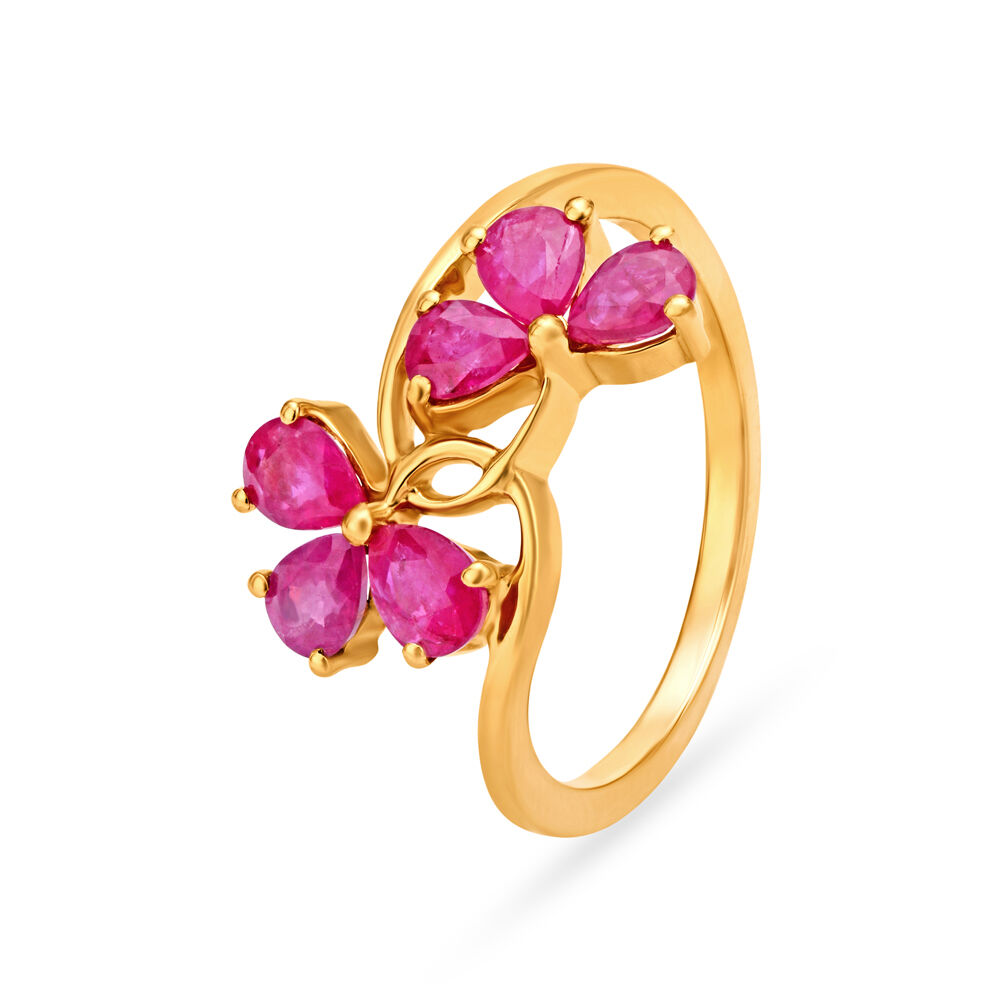 Slender Floral Ruby Ring