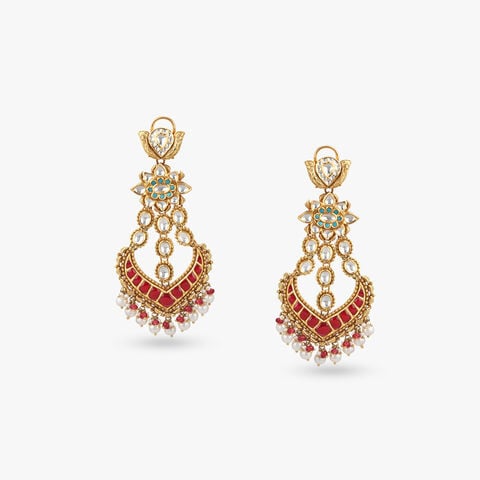 Festive Charm Gold & Crimson Drop Earrings