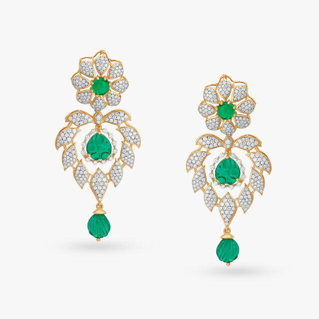 Diamond Drop Earrings with Heart motifs,,hi-res image number null