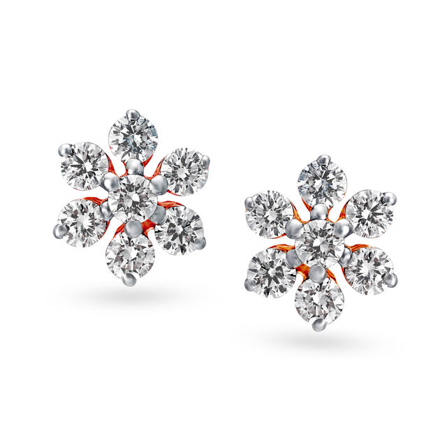 Striking Floral Diamond Stud Earrings,,hi-res image number null
