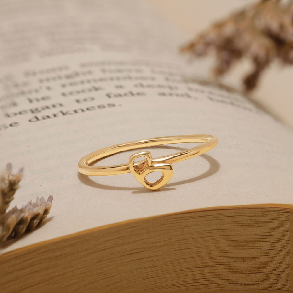 Letter B 14KT Yellow Gold Initial Ring