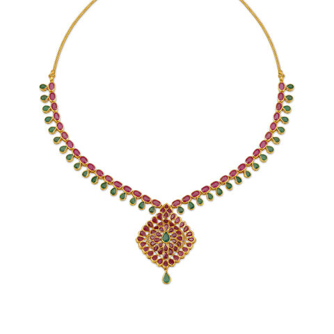 Stately Emeralds and Rubies Floral Necklace