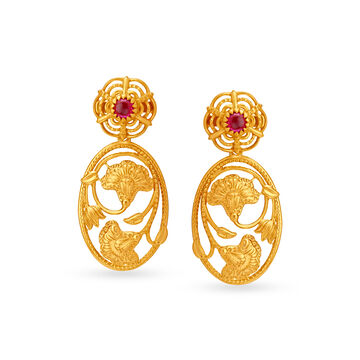 Floral Motif Gold Drop Earrings