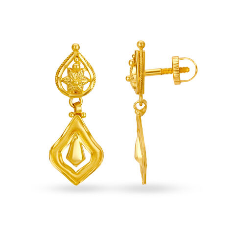 Shiny 22 Karat Yellow Gold Floral Drop Earrings