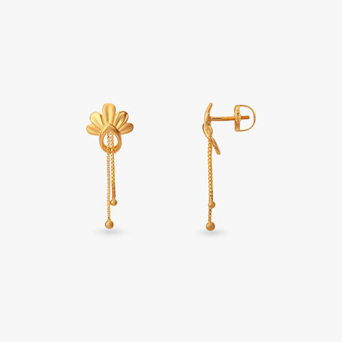 Sculpted Flower Gold Drop Earrings