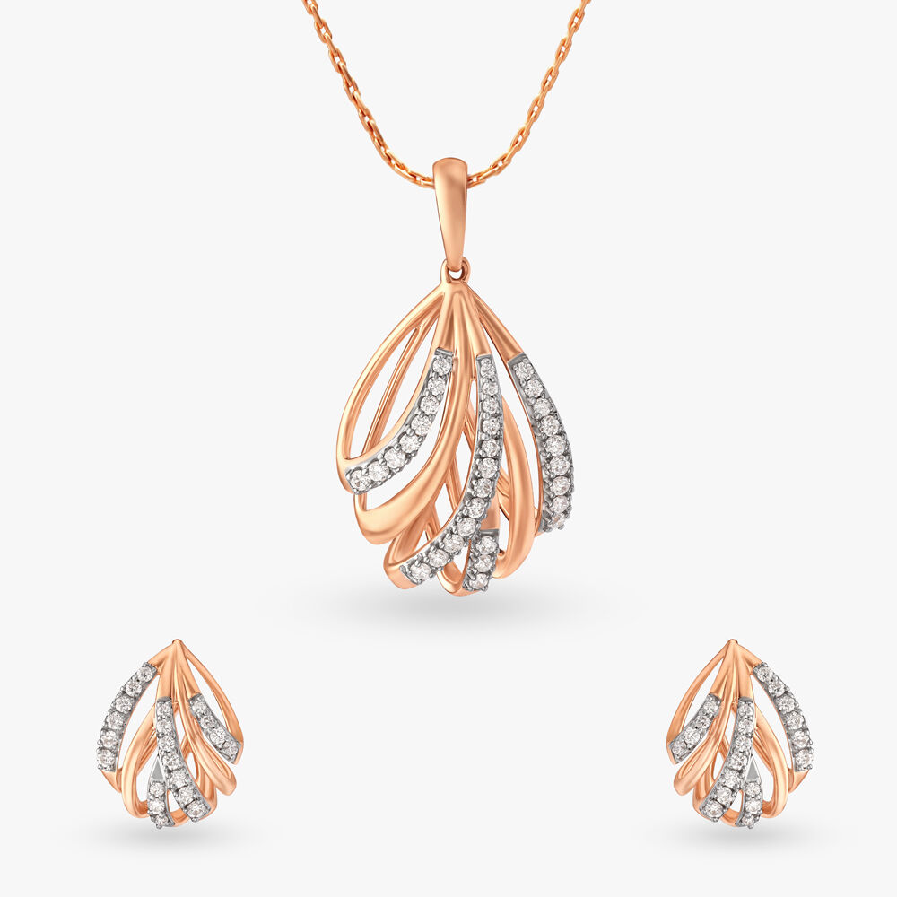 Shimmering Eclectic Diamond Pendant and Earrings Set