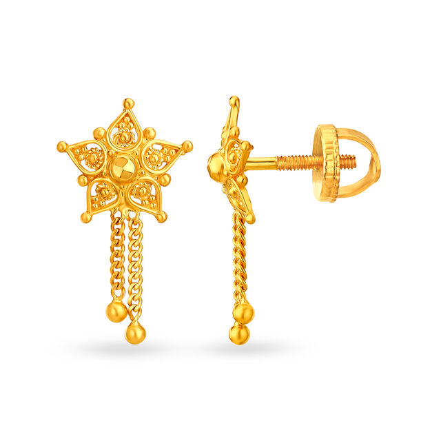Floral Chain Embellished Modern Gold Drop Earrings,,hi-res image number null