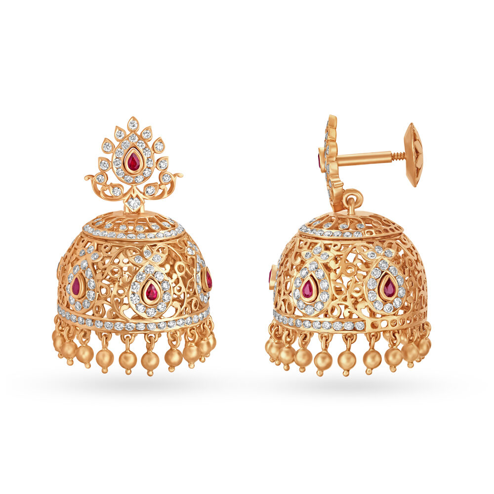 Ethereal Ruby and Diamond Jhumkas