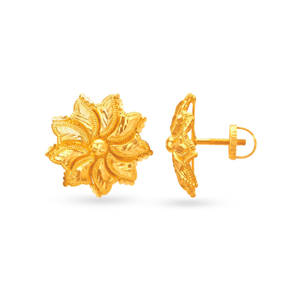 Opulent Floral Gold Stud Earrings