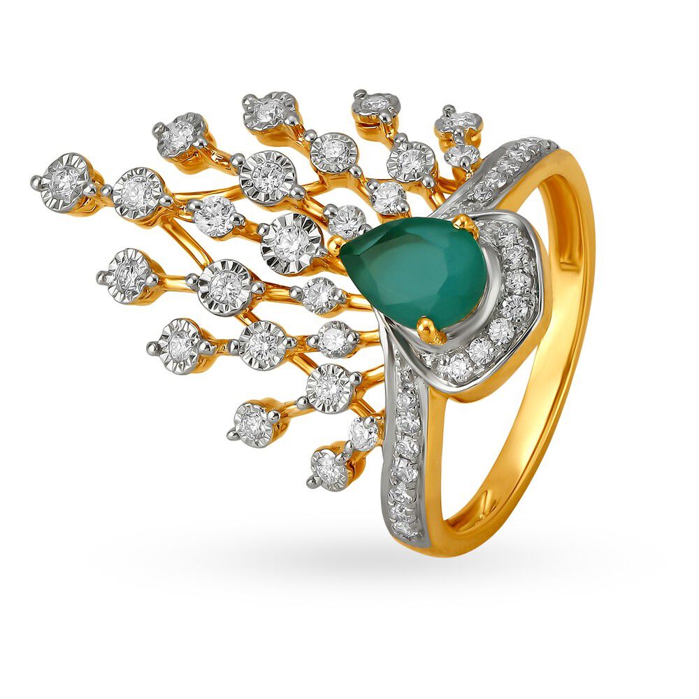 Dazzling 18 Karat Yellow Gold And Emerald Floral Ring