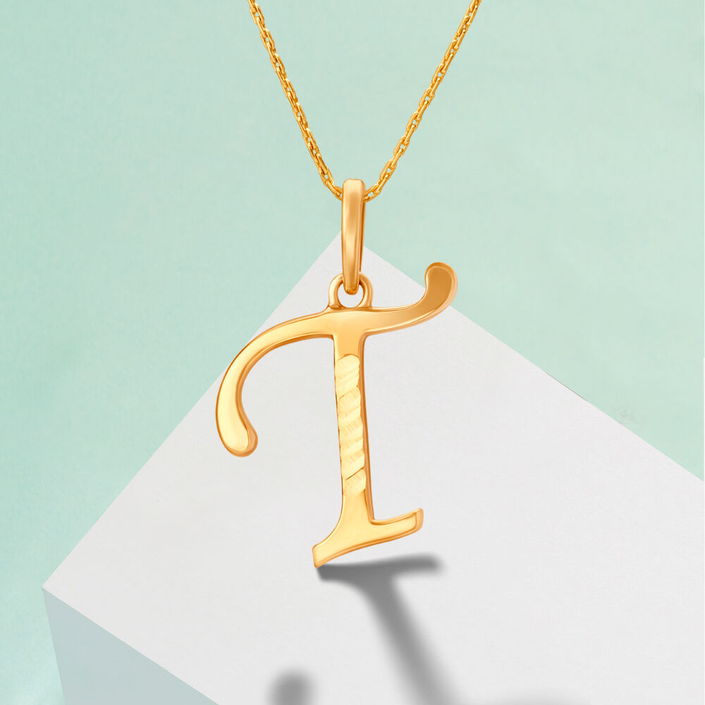 Timeless Typographic Letter T Gold Pendant
