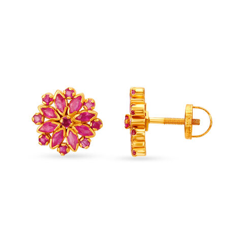 Resplendent Floral Ruby Stud Earrings