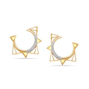 14 KT Yellow Gold Minimal Abstract Diamond Hoop Earrings