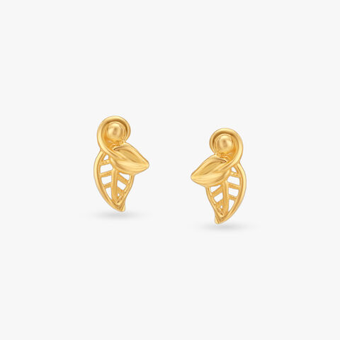Little Leaflet Gold Stud Earrings for Kids