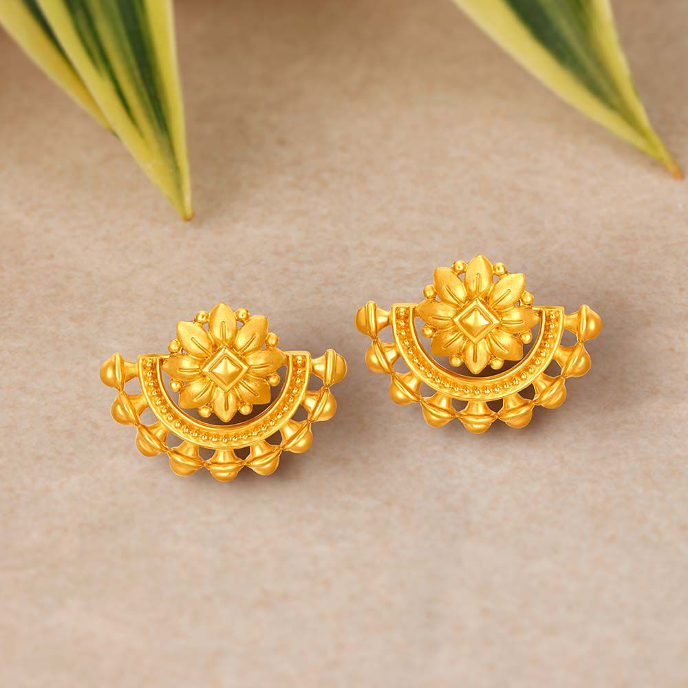 Round Gold Jali Work Stud Earrings