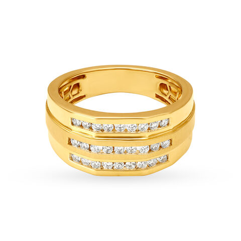 Bold 18 Karat Yellow Gold And Diamond Stripe Pattern Finger Ring
