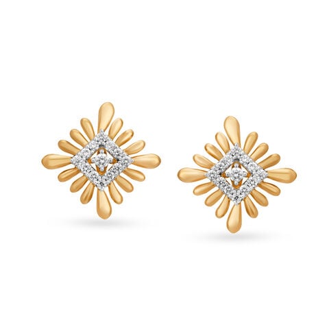 Striking 18 Karat Yellow Gold And Diamond Floral Studs