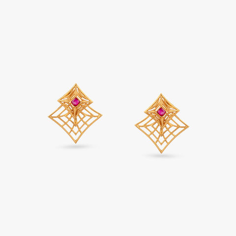 Contemporary Lattice Gold Stud Earrings