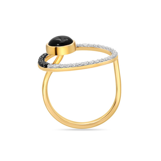 18 KT Yellow Gold Gleaming Circle Diamond and Onyx Ring,,hi-res image number null