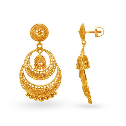 Traditional Rava Work Gold Drop Earrings