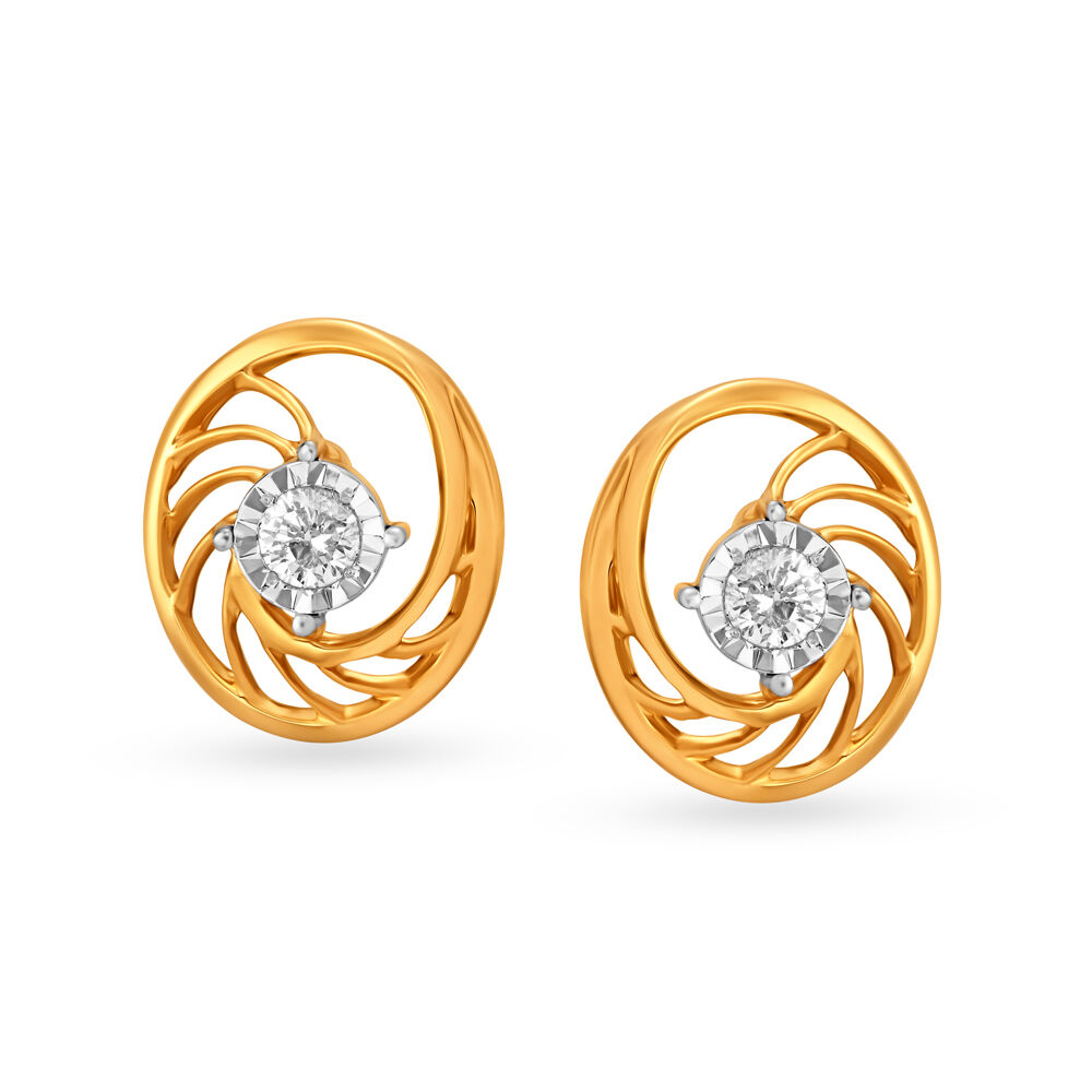 Sleek Abstract Diamond Stud Earrings in Yellow and White Gold