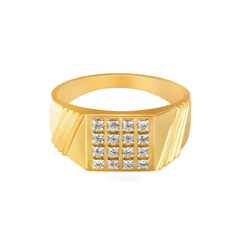Bold 18 Karat Yellow Gold And Diamond Finger Ring