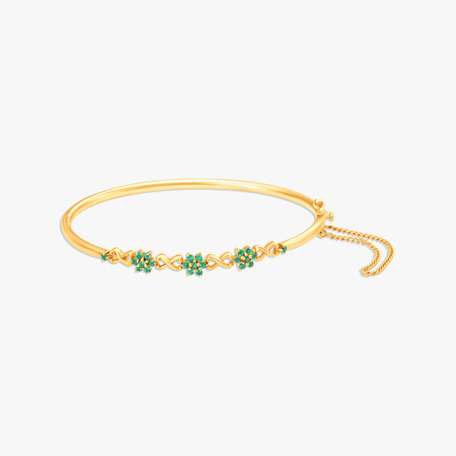 Emerald Studded Floral Motif Studded Gold Bangle,,hi-res image number null