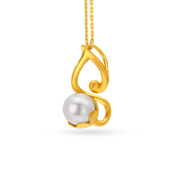 Adorable Leaf Motif Stone Studded Gold Pendant,,hi-res image number null