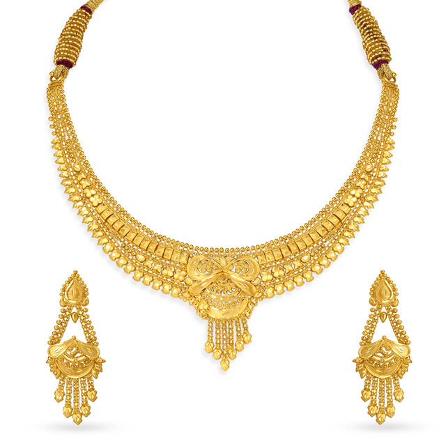 Alluring Carved Gold Necklace Set,,hi-res image number null