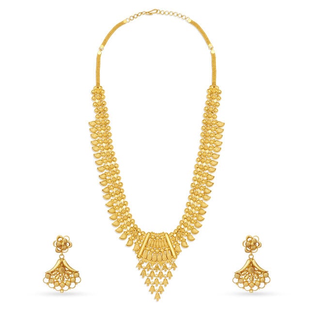 Exquisite Yellow Gold Bell Necklace and Earrings Set