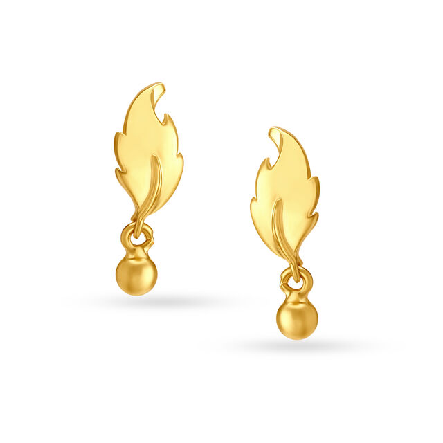 Dainty Leaf Inspired Gold Drop Earrings,,hi-res image number null