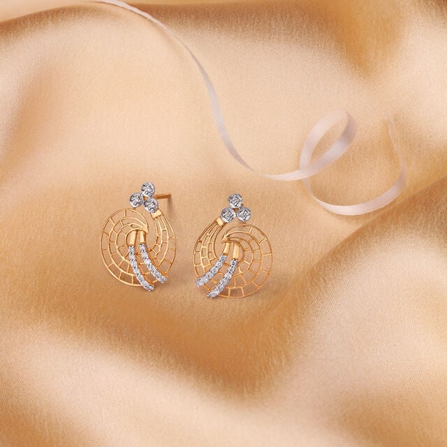 Circular Jali Work Diamond Stud Earrings,,hi-res image number null