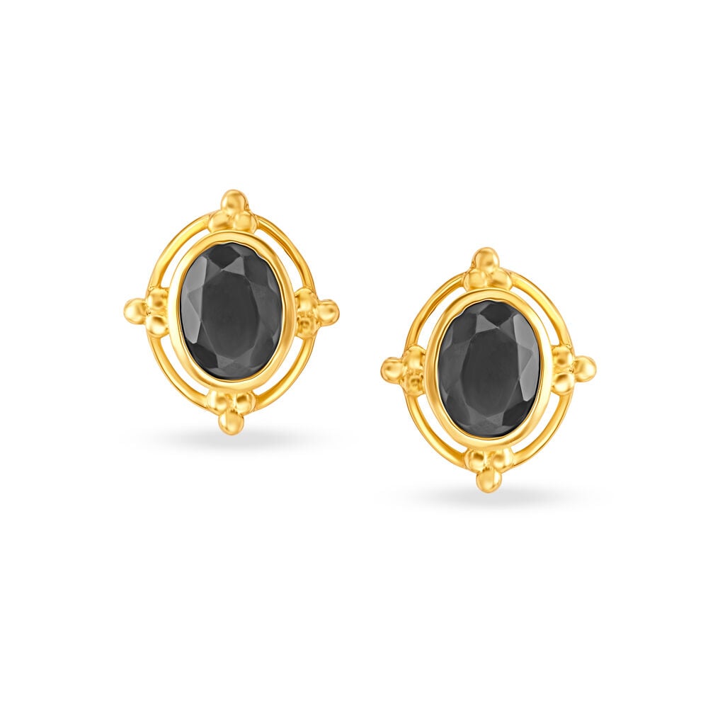 Gold stud earrings with black stone sale