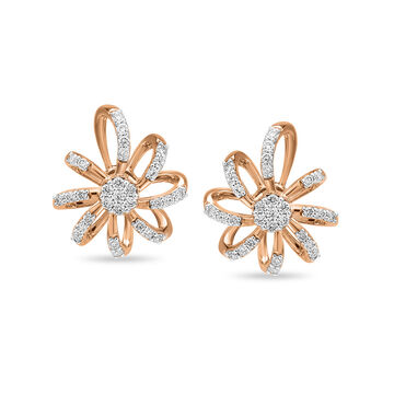 14 KT Rose Gold Floret Diamond Stud Earrings