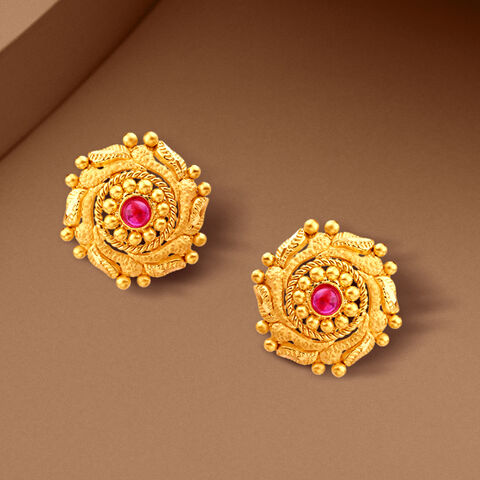 Floral Symphony Gold Stud Earrings