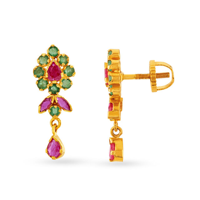 Enrapturing 22 Karat Gold And Multi Stone Teardrop Earrings,,hi-res image number null