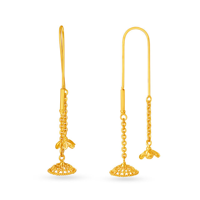 Appealing 22 Karat Yellow Gold Dangling Flowers Hoop Earrings,,hi-res image number null