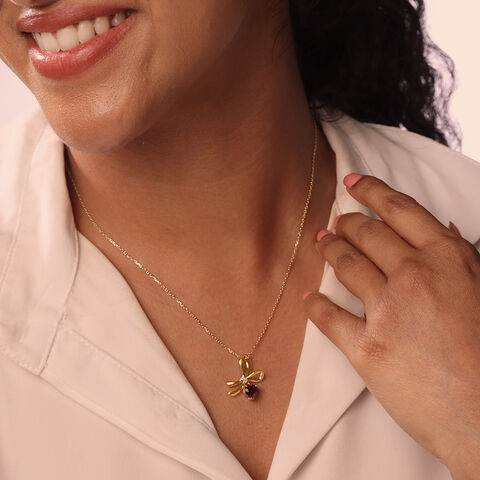 Red Garnet Splendor 14 Kt Gold & Diamond Pendant and Chain