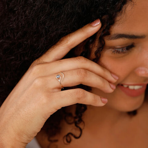 14KT Yellow Gold Curvy Evil Eye Design Ring