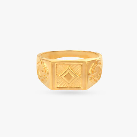 Geometric Crest Gold Ring for Men alternate view 1