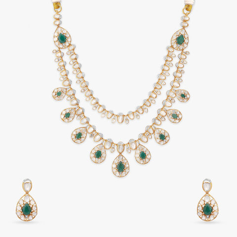 Emerald Teardrop Fringe Necklace Set