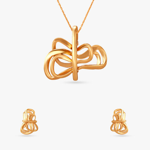 Fluid Fusion Gold Pendant and Earrings Set