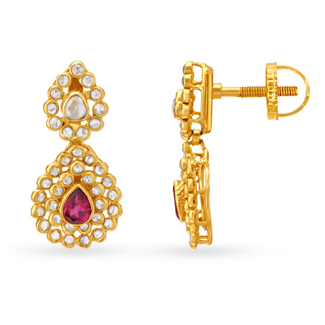 Majestic Drop Earrings with English Polki Tourmalines and Uncut Diamonds,,hi-res image number null