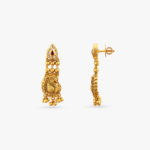 Peacock Grace Gold Drop Earrings